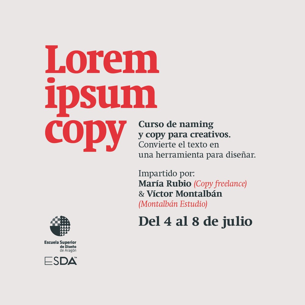 Lorem ipsum copy, curso de naming & copywriting en ESDA