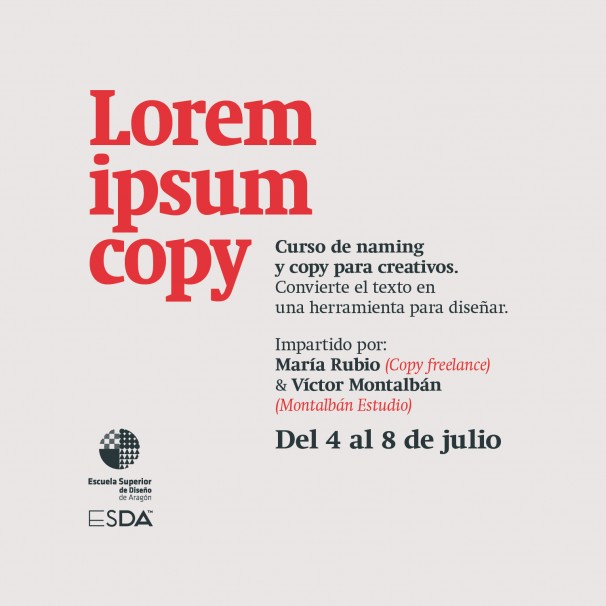 Lorem ipsum copy, curso de naming & copywriting en ESDA