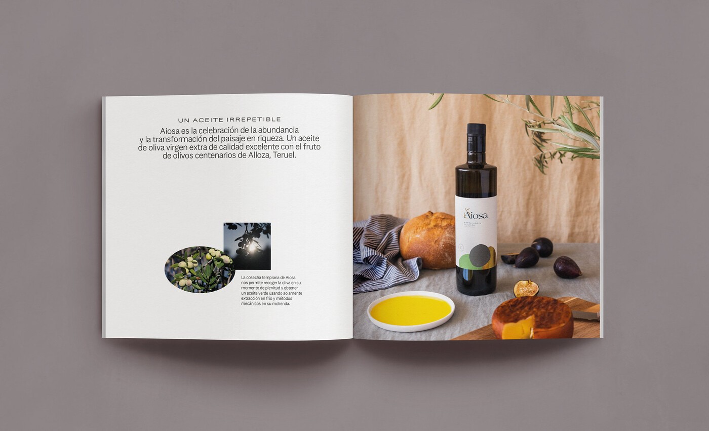 Diseño editorial del catálogo corporativo de aceite de oliva virgen extra Aiosa 1